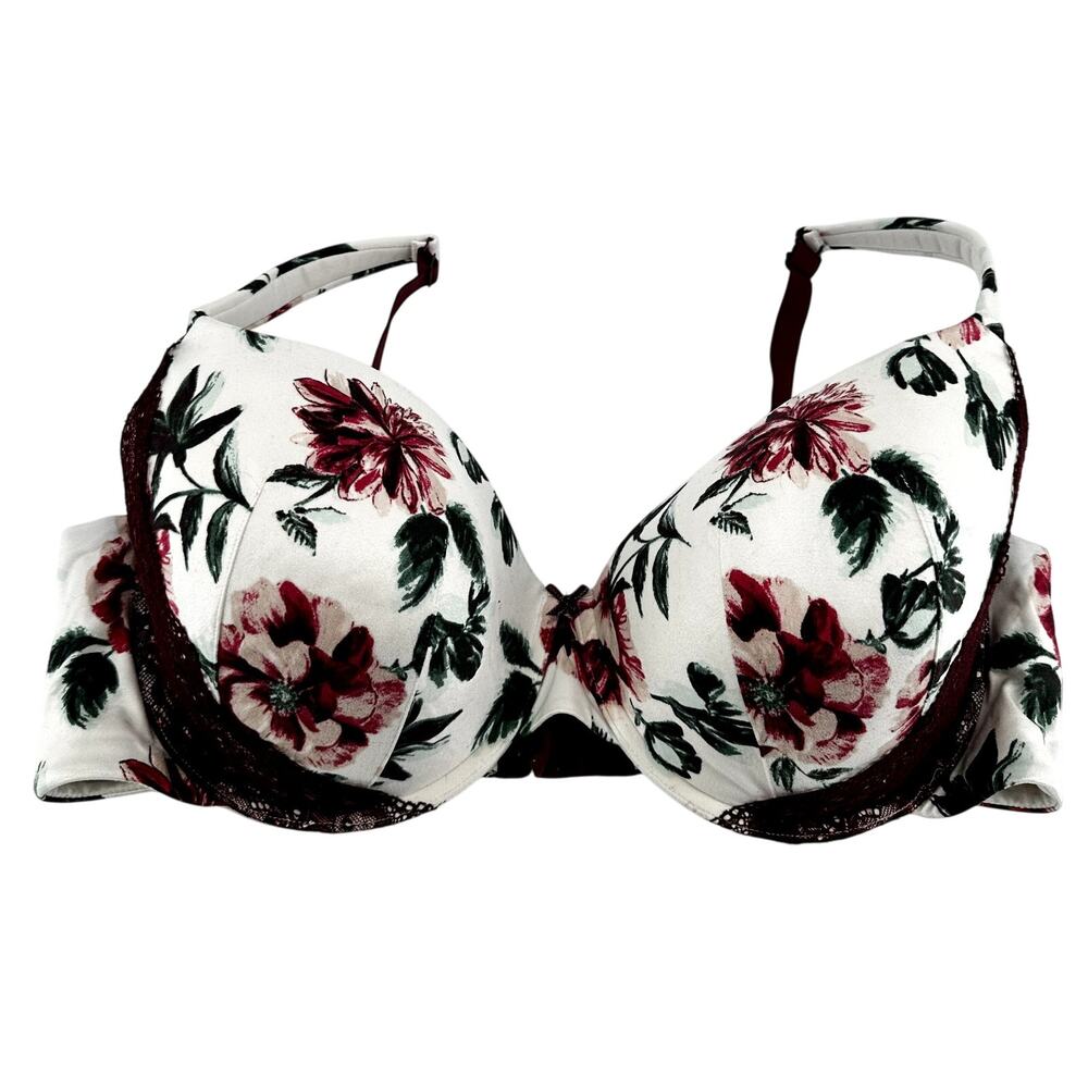 Cacique Lightly Lined T-Shirt Bra Underwired Adjustable Lace Floral White 44DD